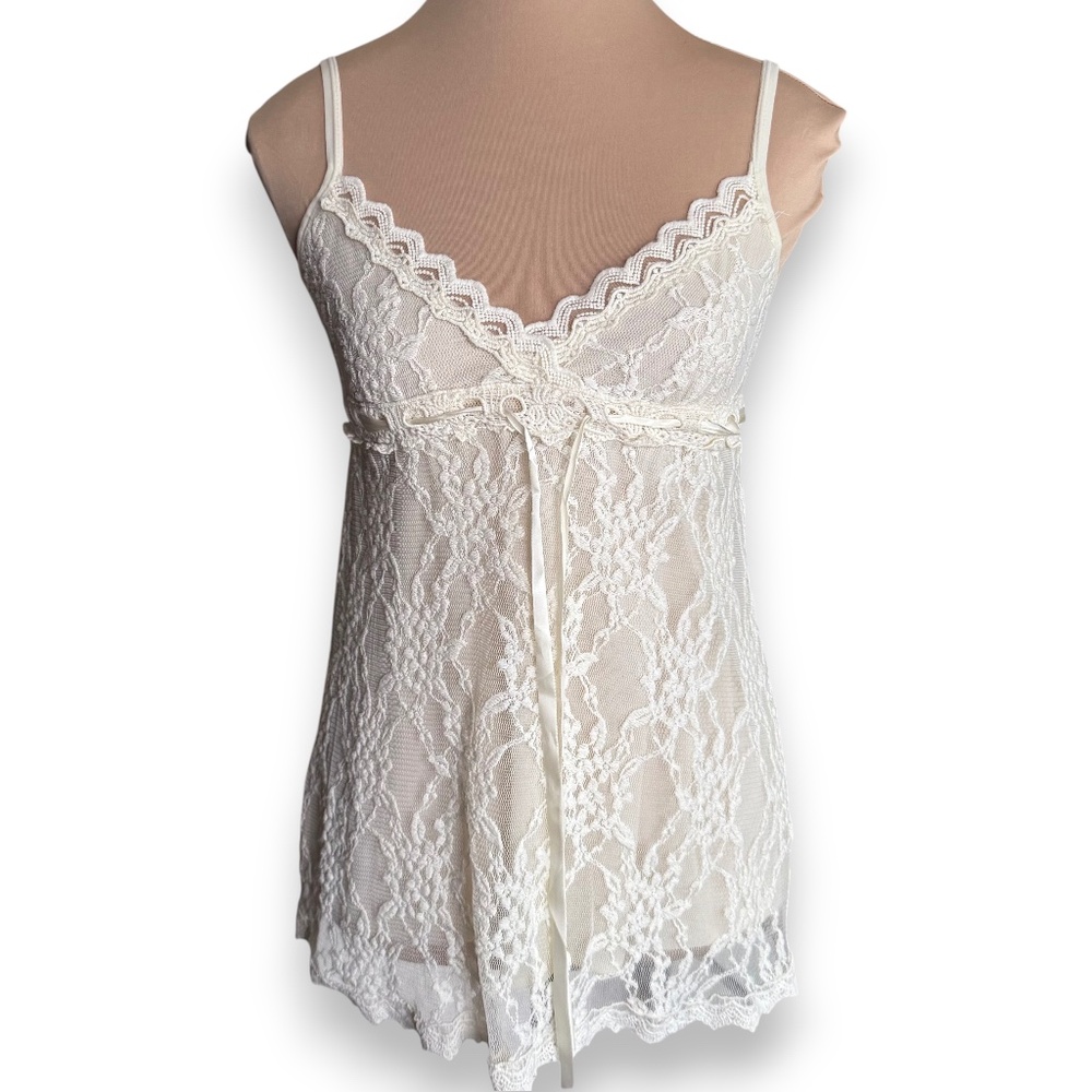 ULTRA PINK Ivory Lace Sheer Babydoll Cami